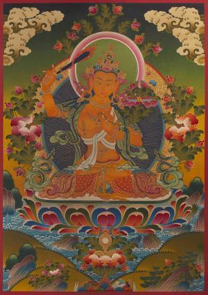 Manjushree Thangka Painting | Original Hand-Painted Bodhisattva Of Wisdom